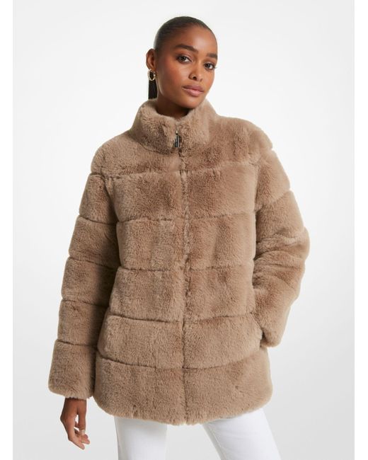 MICHAEL Michael Kors Quilted Faux Fur Coat in Brown Lyst UK