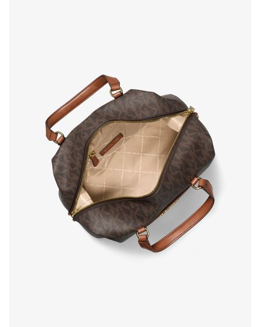 Michael Kors Outlet Brown Mk Beck Medium Signature Logo Satchel