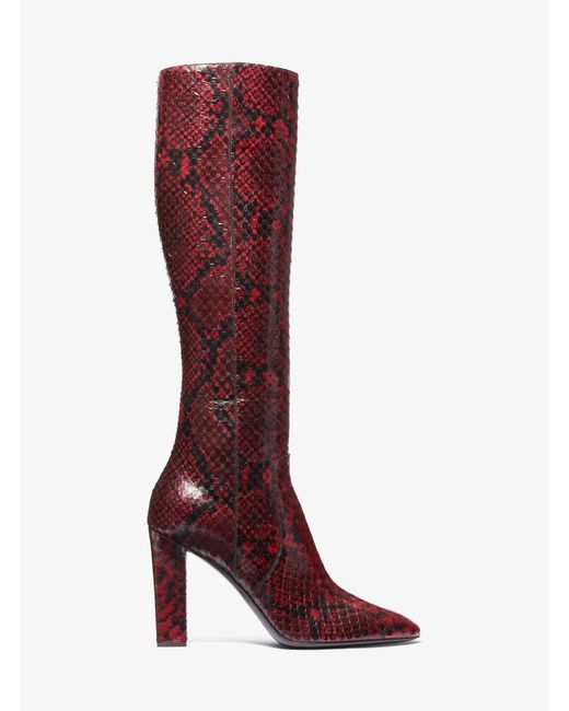 Michael Kors Red Mk Carly Python Embossed Leather Boot