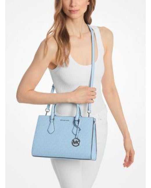 Michael Kors Blue Sheila Medium Signature Logo Satchel