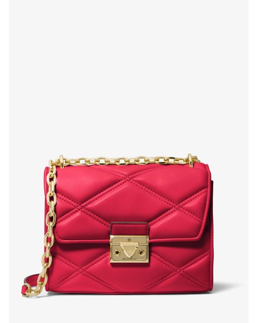 Michael Kors Serena Small Quilted Faux Leather Crossbody Bag in Red | Lyst