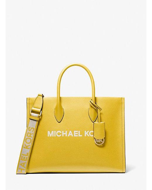 Michael Kors Yellow Mirella Medium Pebbled Leather Tote Bag