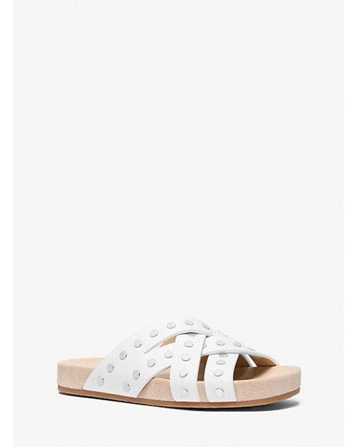 MICHAEL Michael Kors White Irene Studded Leather Flat Sandal