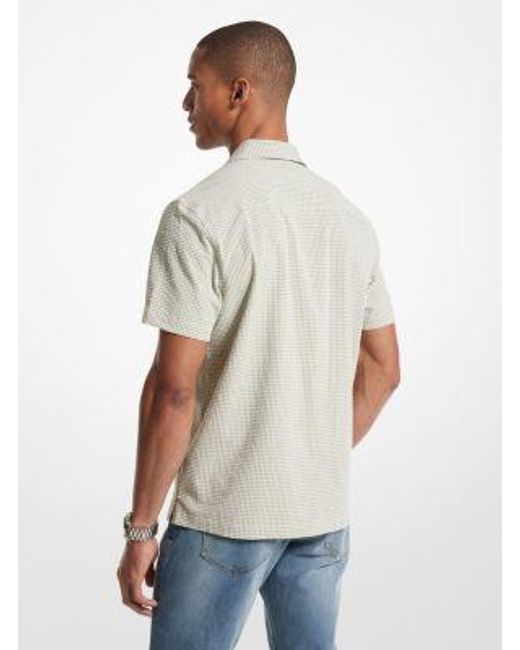 Michael Kors White Mk Gingham Seersucker Stretch Cotton Shirt for men