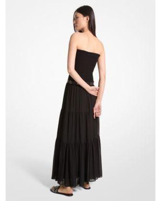 Michael Kors Black Mk Tiered Smocked Georgette Maxi Dress