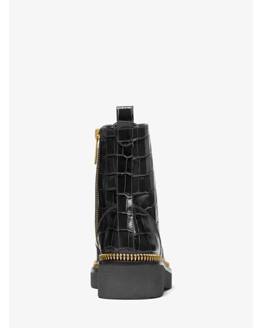 michael michael kors haskell crinkled leather and logo combat boot