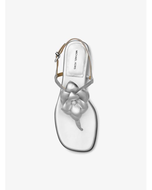 MICHAEL Michael Kors White Mk Jacie Floral Embellished Metallic Leather T-Strap Sandal