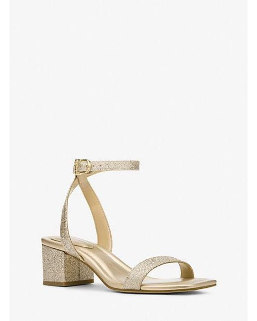 Michael Kors White Merriam Glitter-Embellished Leather Sandal