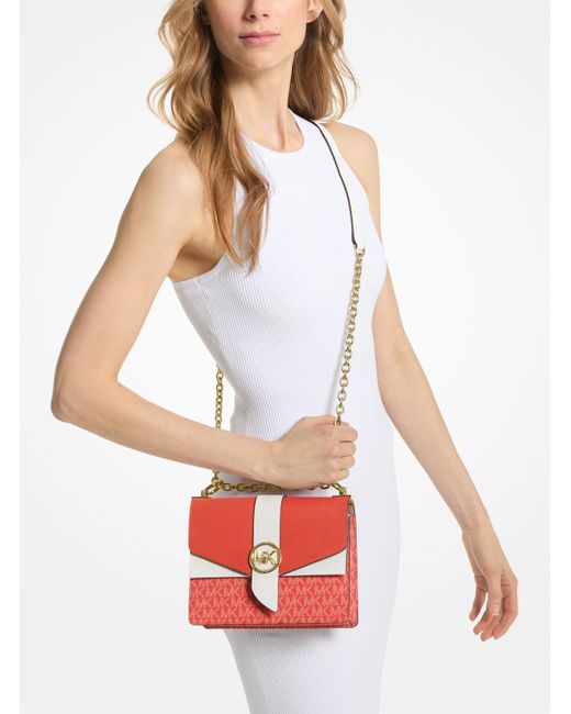 Michael Kors Red Greenwich Small Color-block Logo And Saffiano Leather Crossbody Bag
