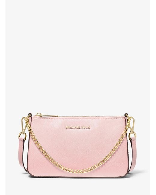 Michael Kors Outlet Pink Mk Jet Set Medium Saffiano Leather Crossbody Bag