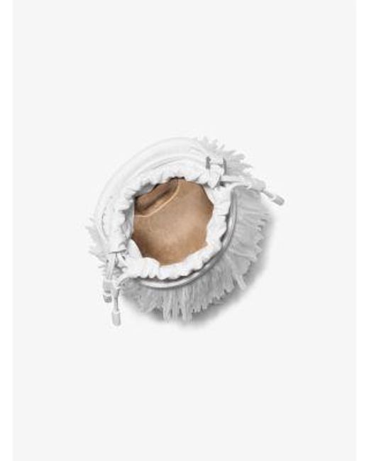 Michael Kors White Ischia Mini Leather And Fringe Bucket Bag