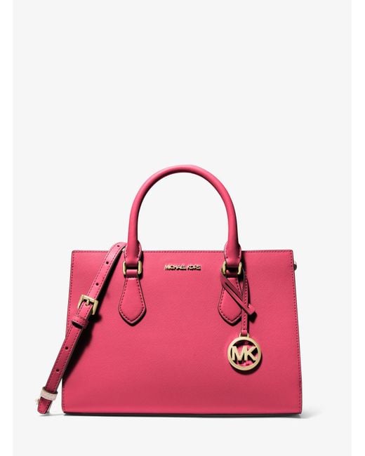 Michael Kors Sheila Medium Faux Saffiano Leather Satchel in Pink | Lyst