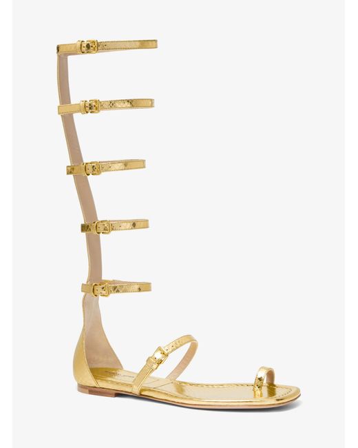 Michael Kors Mk Juliette Metallic Python Embossed Leather Gladiator Sandal