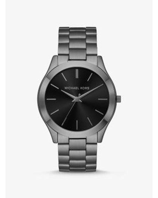 Michael Kors Black Oversized Slim Runway Gunmetal Watch And Jet Set Charm Leather Wallet Gift Set