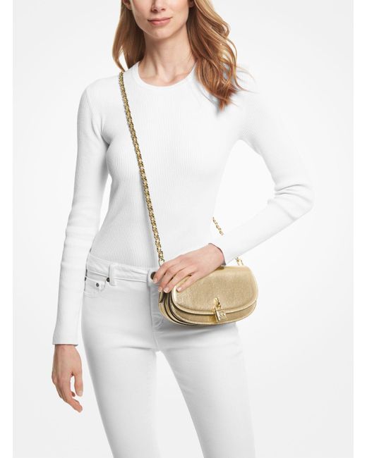 Michael Kors Natural Mila Small Metallic Leather Shoulder Bag