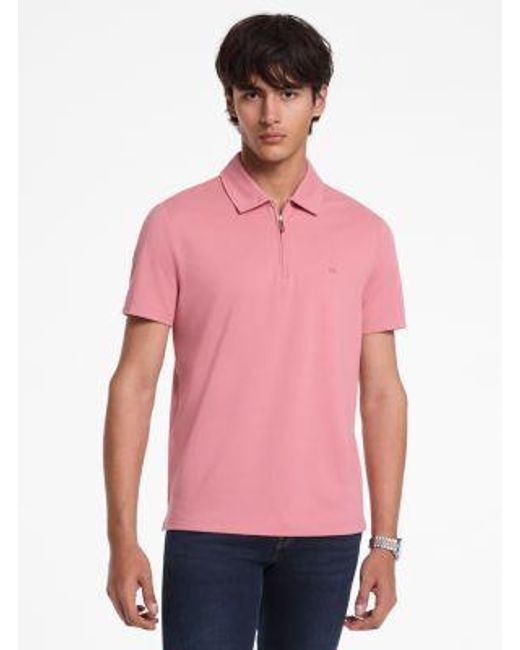 Michael Kors Pink Mk Cotton Blend Piqué Zip-Up Polo Shirt for men