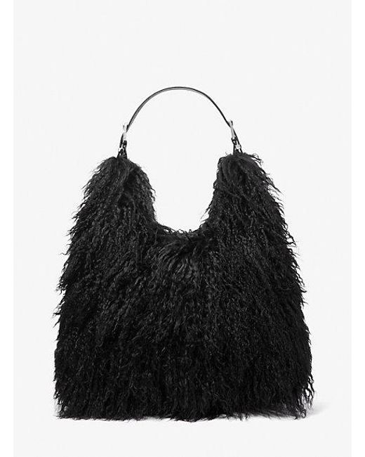 MICHAEL Michael Kors Black Nolita Large Shearling Leather Hobo Shoulder Bag