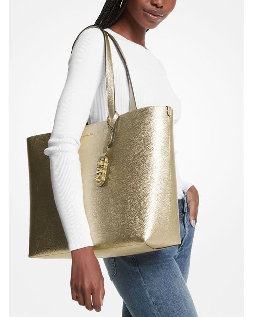 Michael Kors Natural Eliza Extra-large Metallic Pebbled Leather Reversible Tote Bag