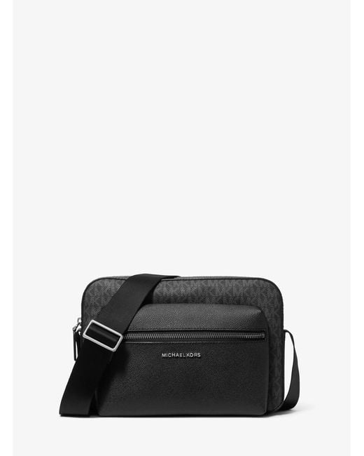Michael Kors Black Mk Hudson Textured And Signature Logo Camera Crossbody Bag for men
