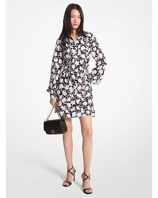 Michael Kors White Floral Georgette Midi Dress