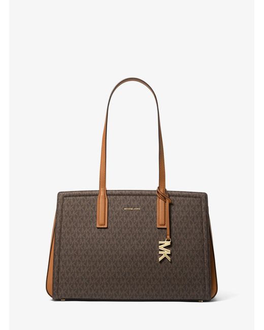 Michael Kors White Laila Medium Signature Logo Tote Bag