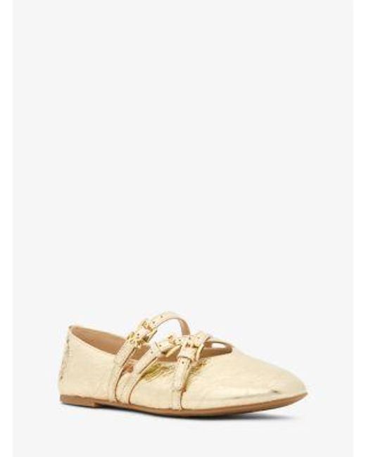 Michael Kors Natural Indy Flex Crackled Metallic Leather Ballet Flat