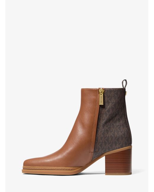 MICHAEL Michael Kors Brown Mk Lex Leather And Signature Logo Boot