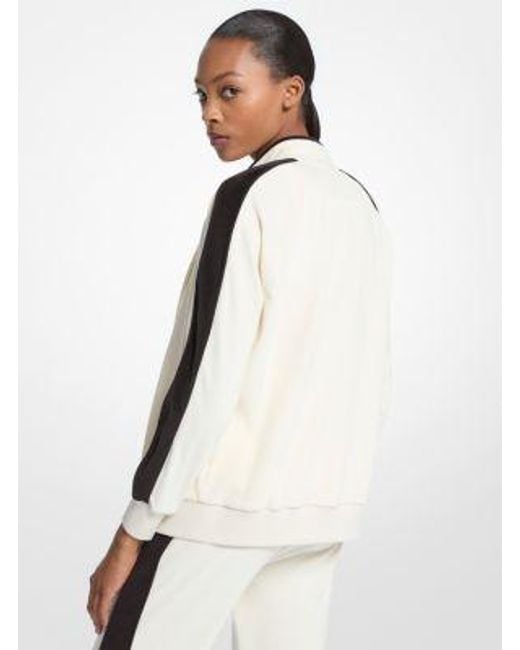 Michael Kors Natural Striped Velour Zip-Up Jacket