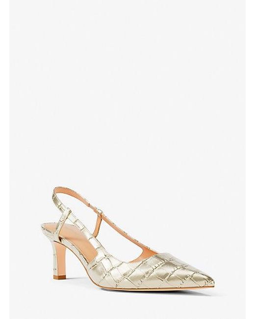 Michael Kors Natural Alora Metallic Crocodile Embossed Leather Slingback Pump