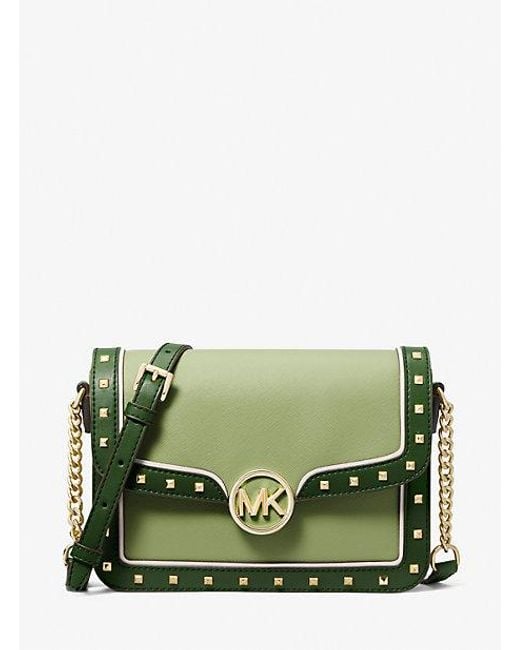 Michael Kors Green Leida Medium Studded Shoulder Bag