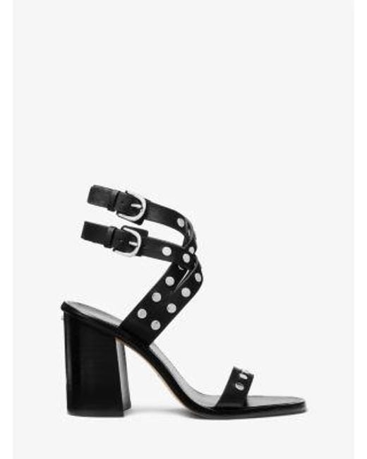 Michael Kors White Irene Studded Leather Block Heel Sandal