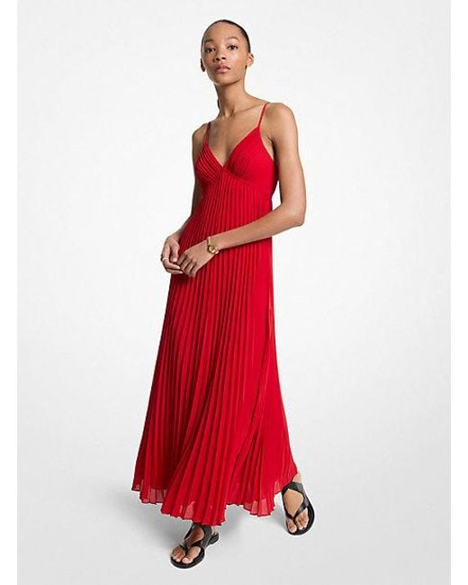 MICHAEL Michael Kors Red Mk Pleated Georgette Maxi Dress