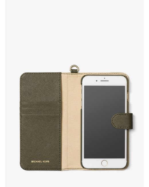 Michael Kors Saffiano Leather Folio Phone Case For Iphone 7 Plus in Green |  Lyst