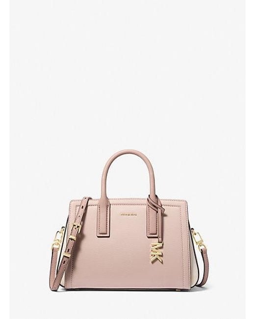 Michael Kors Pink Laila Small Color-Block Pebbled Leather Satchel