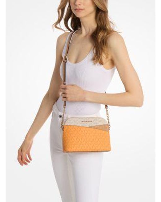 Michael Kors Orange Jet Set Travel Medium Color-Block Signature Logo Crossbody Bag