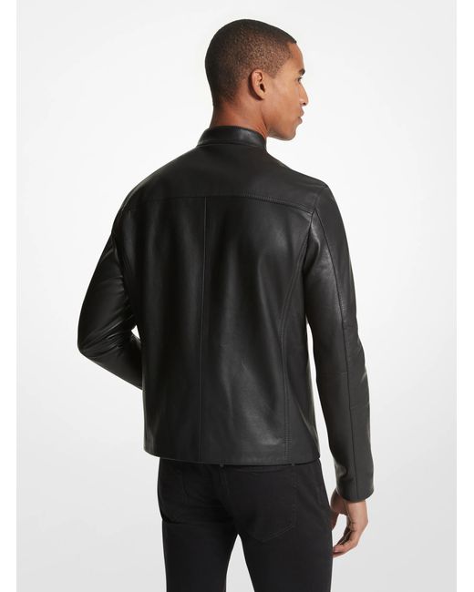 Michael Kors Black Mk Leather Racer Jacket for men
