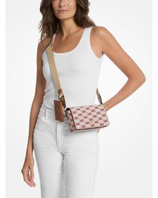 Michael Kors White Vincent Small Logo Jacquard Crossbody Bag With Card Case
