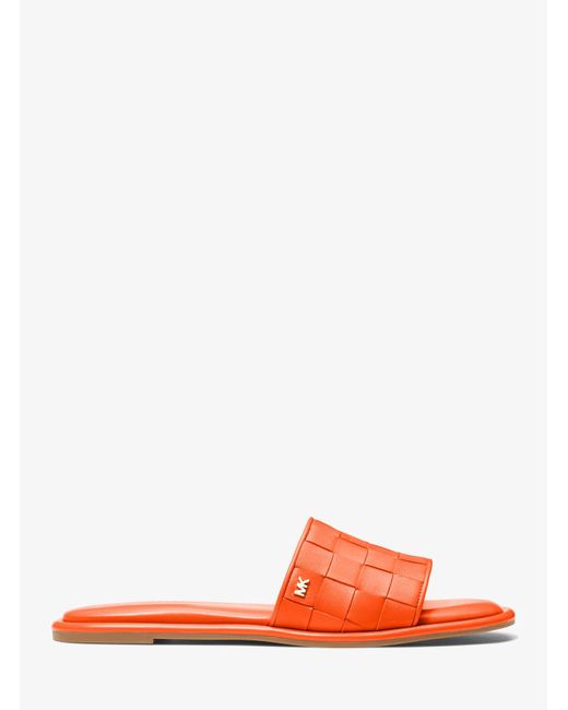 Michael Kors Orange Hayworth Woven Leather Slide Sandal