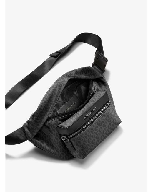 Michael Kors Black Mk Signature Logo Print Woven Belt Bag for men