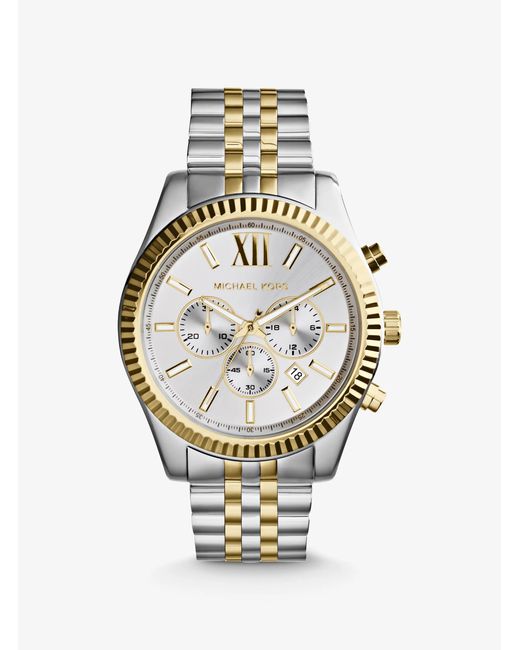 Cronografo Lexington cinturino in acciaio color argento e oro per uomo MK8344 di Michael Kors in Metallic da Uomo