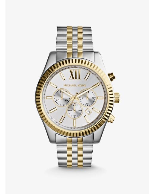 Cronografo Lexington cinturino in acciaio color argento e oro per uomo MK8344 di Michael Kors in Metallic da Uomo