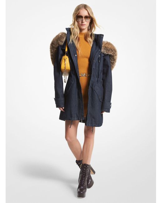 Michael Kors Faux Fur Trim Denim Anorak in Blue Lyst UK