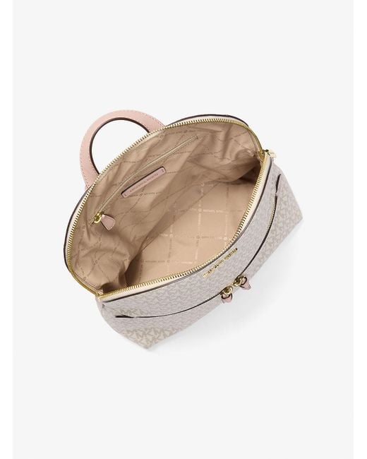 Michael Kors Outlet Natural Mk Dallas Medium Signature Logo Backpack