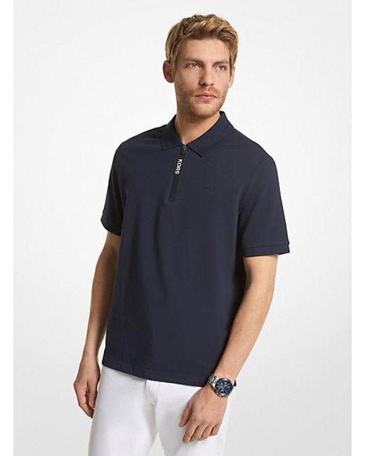 Michael Kors Blue Cotton Half-zip Polo Shirt for men