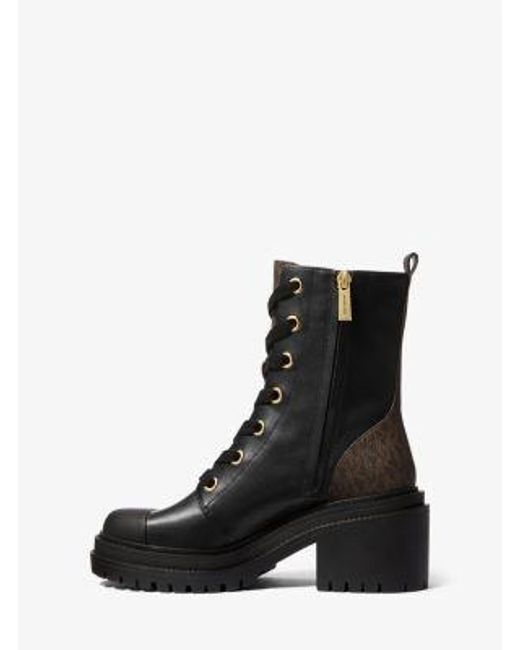 Michael Kors Black Hanley Leather And Signature Logo Trim Boot