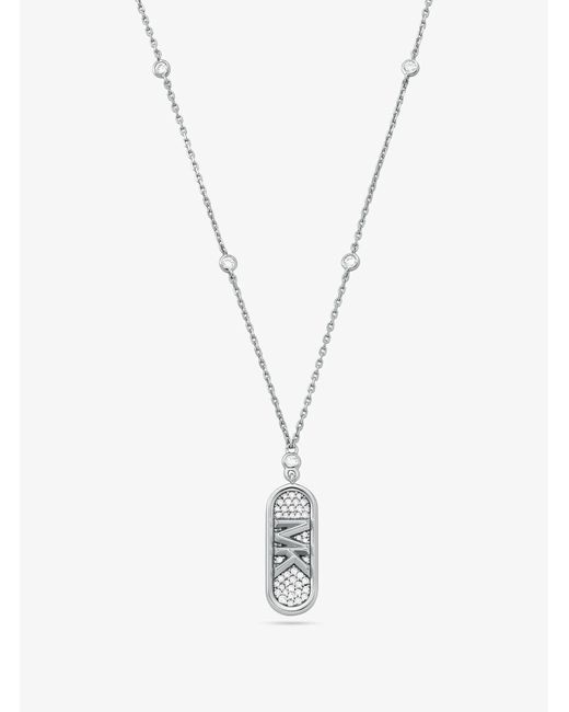 Michael Kors White Mk Pavé Precious Metal-Plated And Sterling Empire Logo Necklace