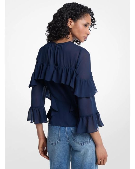 Michael Kors Blue Ruffled Georgette Blouse