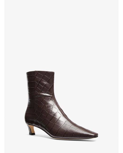 MICHAEL Michael Kors White Cosmo Crocodile Embossed Leather Kitten Boot