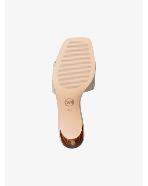 Michael Kors Outlet Natural Mk Natalie Signature Logo Kitten Sandal