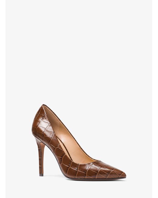 Michael Kors Brown Mk Claire Crocodile-embossed Leather Pump